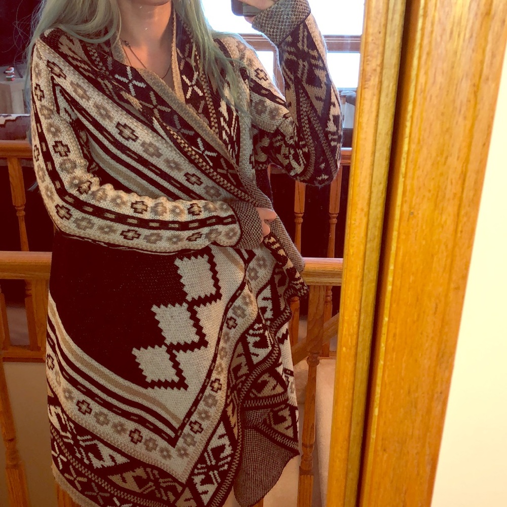 beautiful warm knitted tribal blanket cardigan